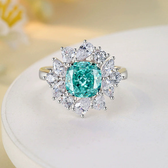 Wholesale Ring S925 Silver High Carbon Diamond Ice Flower Cut Geometric Style