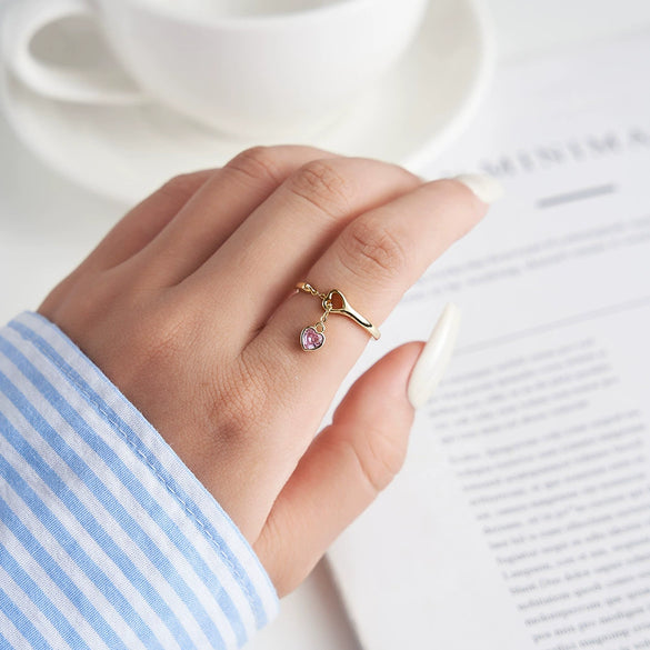 Wholesale Ring S925 Sterling Silver Colorful Zircon Heart Shape Flower Design Electroplated