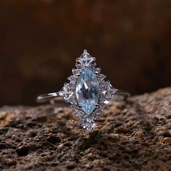 Wholesale Ring S925 Sterling Silver Geometric Natural Color Diamond Set With Gems Light Luxury Jewelry