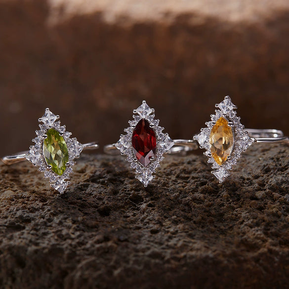 Wholesale Ring S925 Sterling Silver Geometric Natural Color Diamond Set With Gems Light Luxury Jewelry