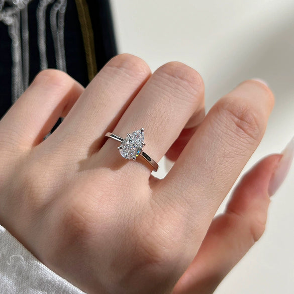 Wholesale Ring S925 Sterling Silver Geometric Pear Shaped Zircon Inlaid Electroplated For Women