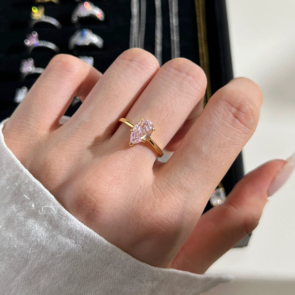 Wholesale Ring S925 Sterling Silver Geometric Pear Shaped Zircon Inlaid Electroplated For Women