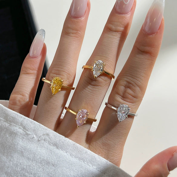 Wholesale Ring S925 Sterling Silver Geometric Pear Shaped Zircon Inlaid Electroplated For Women