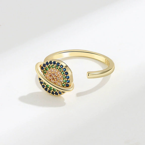 Wholesale Ring S925 Sterling Silver Geometric Rotating Colored Diamond Electroplated For Women