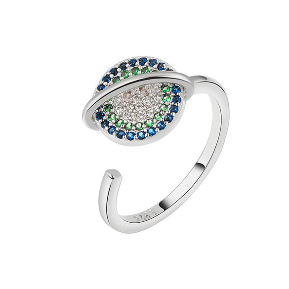 Wholesale Ring S925 Sterling Silver Geometric Rotating Colored Diamond Electroplated For Women