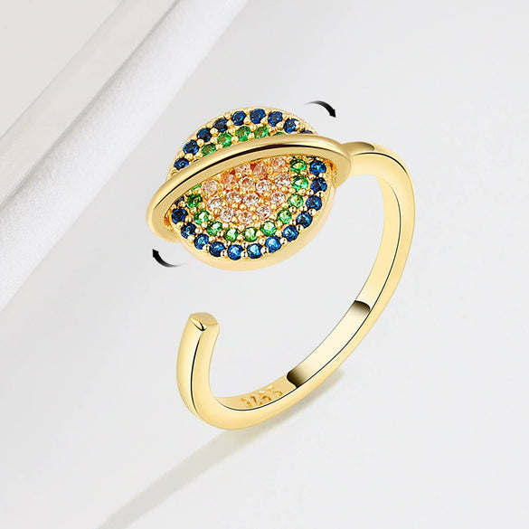 Wholesale Ring S925 Sterling Silver Geometric Rotating Colored Diamond Electroplated For Women