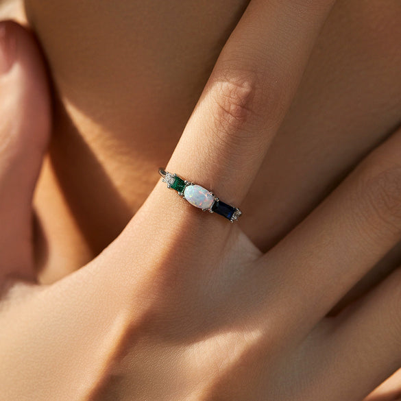 Wholesale Ring S925 Sterling Silver Geometric Style Imitation Color Treasure Diamond Hand Jewelry For Women