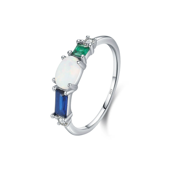 Wholesale Ring S925 Sterling Silver Geometric Style Imitation Color Treasure Diamond Hand Jewelry For Women