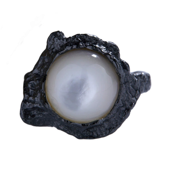 Wholesale Ring S925 Sterling Silver Inlaid Abalone And White Fritillaria Geometric Style