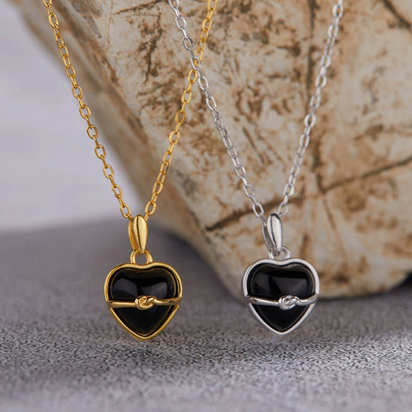 Wholesale Ring S925 Sterling Silver Inlaid Natural Black Agate Heart Shaped Original Design