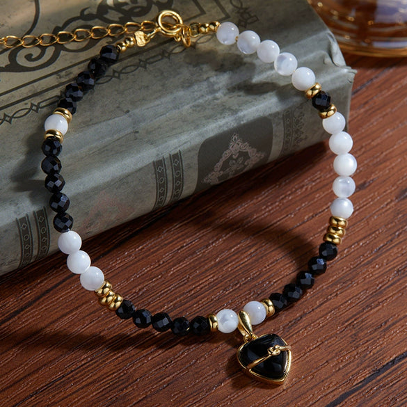 Wholesale Ring S925 Sterling Silver Inlaid Natural Black Agate Heart Shaped Original Design