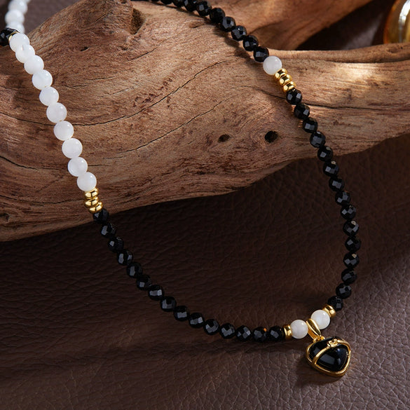Wholesale Ring S925 Sterling Silver Inlaid Natural Black Agate Heart Shaped Original Design