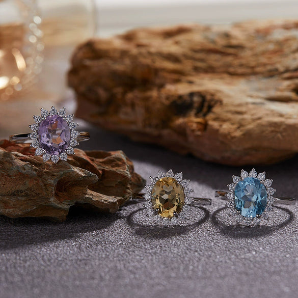 Wholesale Ring S925 Sterling Silver 18K Gold Crystal Geometric Light Luxury Style With Gems