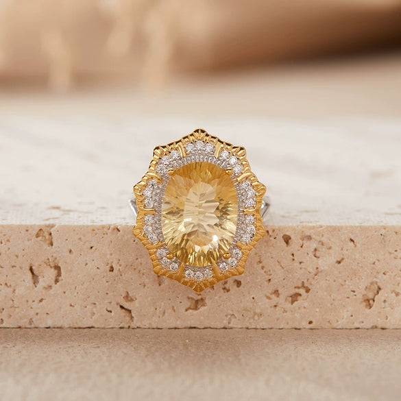 Wholesale Ring S925 Sterling Silver Natural Colored Gemstone Amethyst Citrine Flower Shaped Light Luxury Style