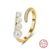 Wholesale Ring S925 Sterling Silver Natural Freshwater Pearl French Retro Geometric Adjustable