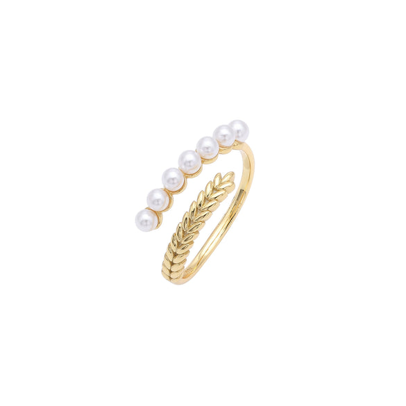 Wholesale Ring S925 Sterling Silver Pearl Wheat Floral Retro Style Electroplated