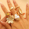 Wholesale Ring Set Alloy Imitation Pearl Flower Baroque Retro Electroplated For Women