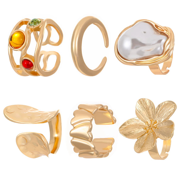 Wholesale Ring Set Alloy Imitation Pearl Flower Baroque Retro Electroplated For Women