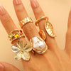 Wholesale Ring Set Alloy Imitation Pearl Flower Baroque Retro Electroplated For Women