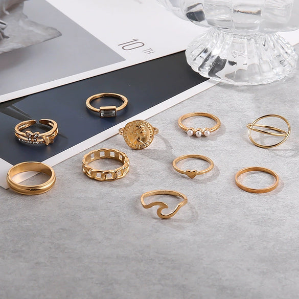 Wholesale Ring Set Alloy With Geometric Pattern Electroplated And Inlaid With Artificial And Semiprecious Stones Butterfly Love Design