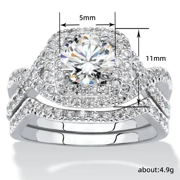 Wholesale Ring Set Copper Geometric Light Luxury Style Inlaid Zircon