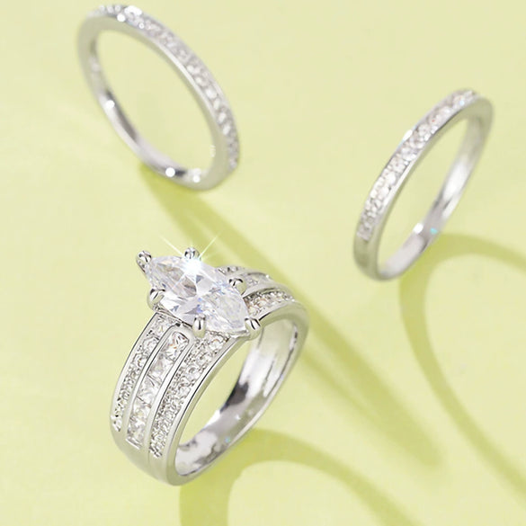 Wholesale Ring Set Copper Geometric Zircon Light Luxury Women's