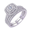 Wholesale Ring Set Luxury Couple Style Copper Plated White Gold Geometric Inlaid Zircon Jewelry