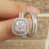 Wholesale Ring Set Luxury Couple Style Copper Plated White Gold Geometric Inlaid Zircon Jewelry