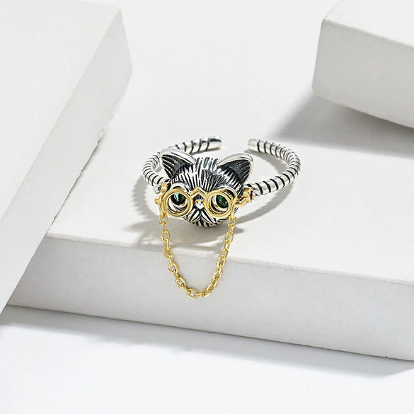 Wholesale Ring Silver Glasses Dog Adjusting Opening Geometric Electroplated
