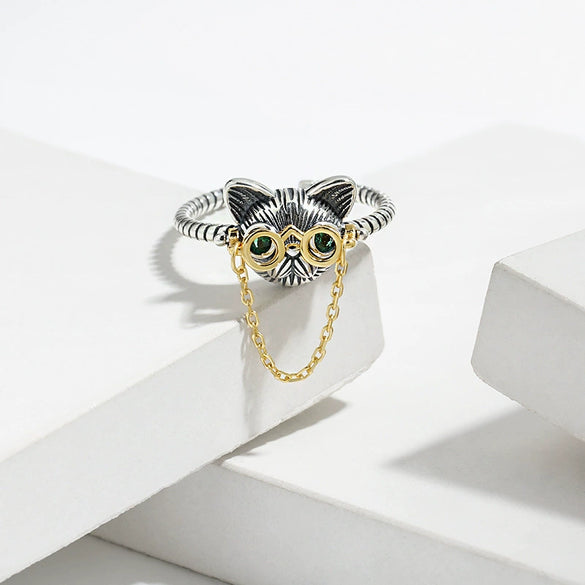 Wholesale Ring Silver Glasses Dog Adjusting Opening Geometric Electroplated