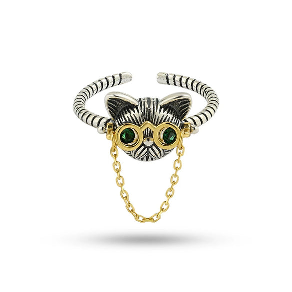Wholesale Ring Silver Glasses Dog Adjusting Opening Geometric Electroplated