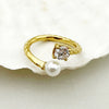 Wholesale Ring Square Zircon Pearl Double Headed Open Titanium Steel French Retro Electroplated