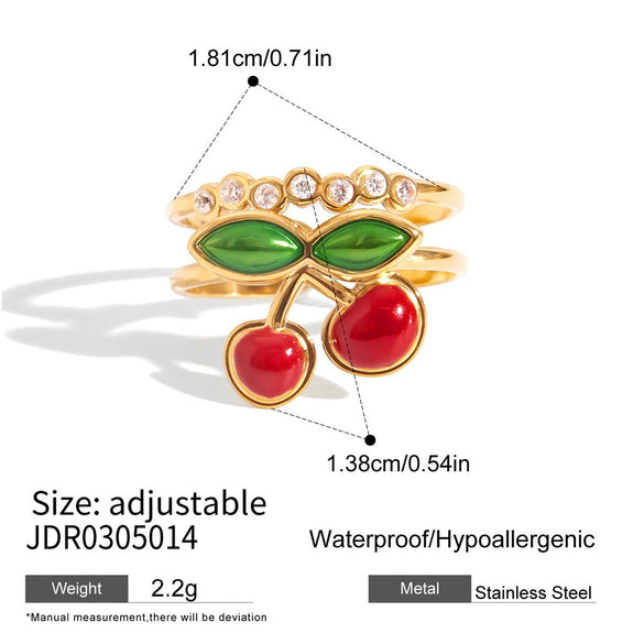 Wholesale Ring Stainless Steel Doublelayer Hollow Oildropping Cherry Geometric Exaggerate Electroplating For Women