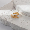 Wholesale Ring Stainless Steel Embossed Real Gold Plated Natural Stone Open Fashion Geometric