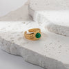 Wholesale Ring Stainless Steel Embossed Real Gold Plated Natural Stone Open Fashion Geometric