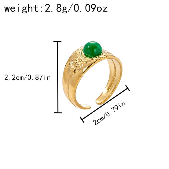 Wholesale Ring Stainless Steel Embossed Real Gold Plated Natural Stone Open Fashion Geometric