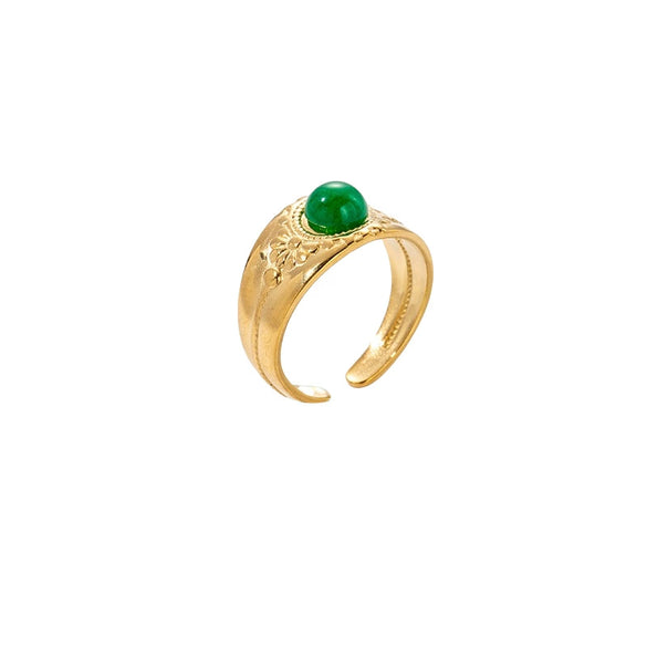 Wholesale Ring Stainless Steel Embossed Real Gold Plated Natural Stone Open Fashion Geometric