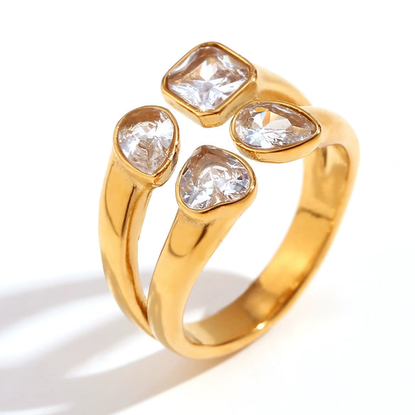 Wholesale Ring Stainless Steel Fashion Geometric Heart Shape 18K Gold Plated Electroplated