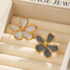 Wholesale Ring Stainless Steel Flower Black And White Enamel Electroplated For Women Retro Style