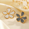 Wholesale Ring Stainless Steel Flower Black And White Enamel Electroplated For Women Retro Style