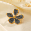 Wholesale Ring Stainless Steel Flower Black And White Enamel Electroplated For Women Retro Style