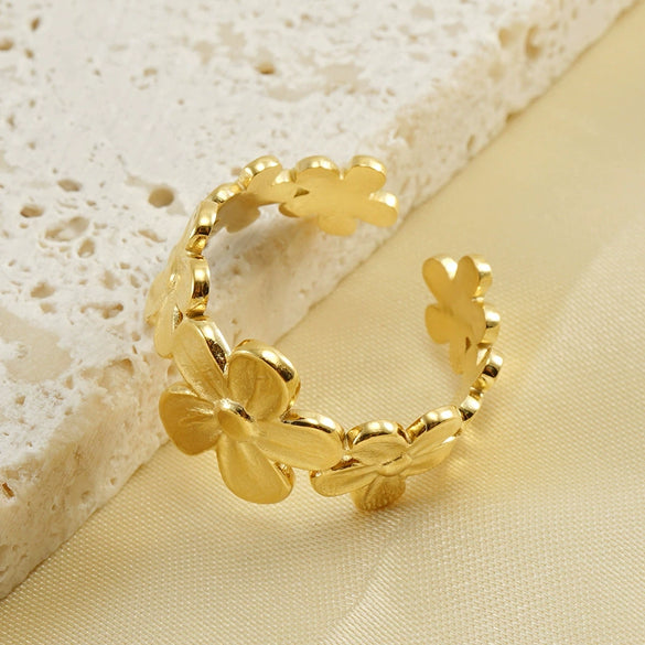 Wholesale Ring 316L Stainless Steel Flower Style Electroplated For Women