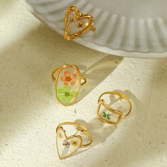 Wholesale Ring Stainless Steel Fresh Oil Dripping Flower Geometric Light Luxury Retro Styling Electroplating For Women