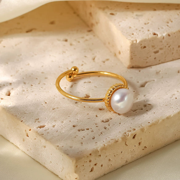 Wholesale Ring Stainless Steel Freshwater Pearl Geometric Electroplating For Women