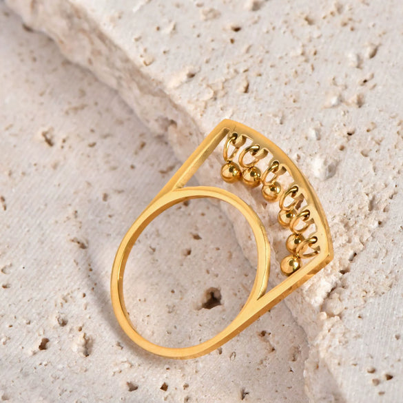 Wholesale Ring Stainless Steel Geometric Bell Disc Design 18K Gold Plated Vacuum Plating