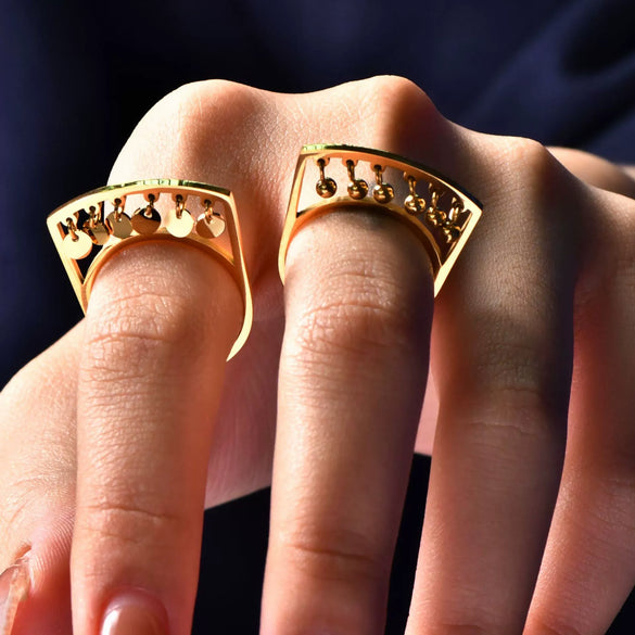 Wholesale Ring Stainless Steel Geometric Bell Disc Design 18K Gold Plated Vacuum Plating