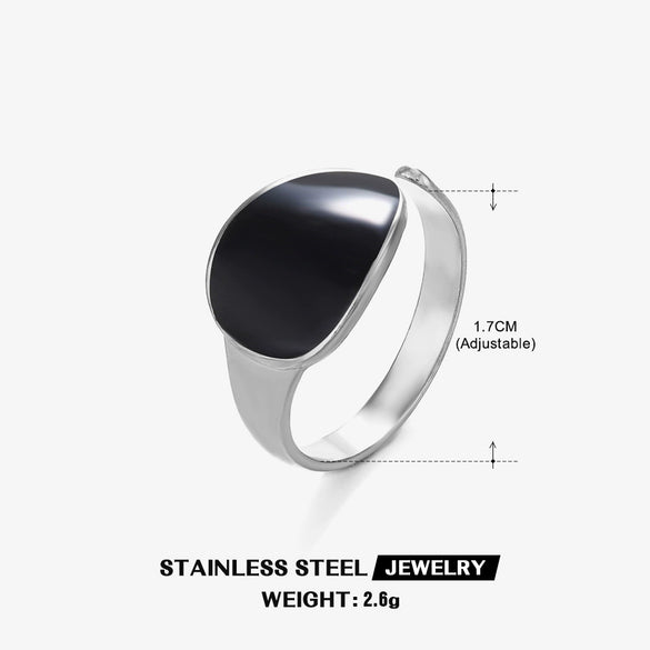 Wholesale Ring Stainless Steel Geometric Black And White Oil Dropping Oval Electroplated For Women