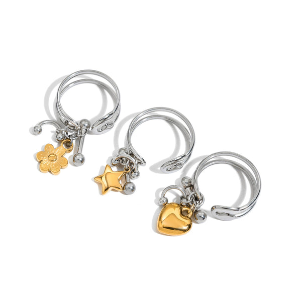 Wholesale Ring Stainless Steel Geometric Doublelayer Hollow Paperclip Style Electroplated