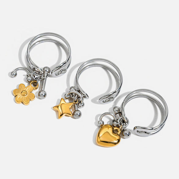 Wholesale Ring Stainless Steel Geometric Doublelayer Hollow Paperclip Style Electroplated