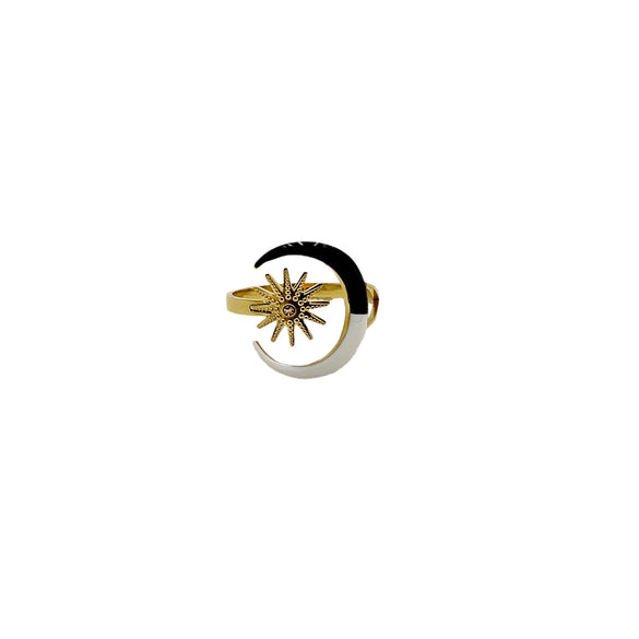 Wholesale Ring Stainless Steel Geometric Electroplated Black And White Moon Point Diamond Sun Style Natural